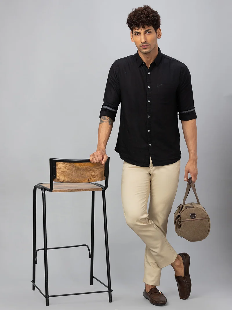 globus  Globus Men Beige Solid Cotton Casual Slim Fit Chinos for Men | Best Price UAE
